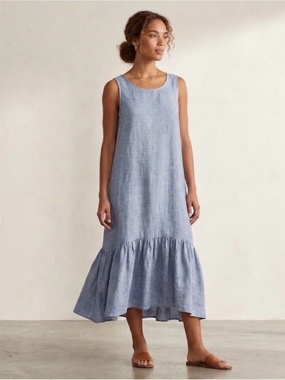 Polo Ralph Lauren Light Blue Linen Sleeveless Ruffle-Hem Dress, XL